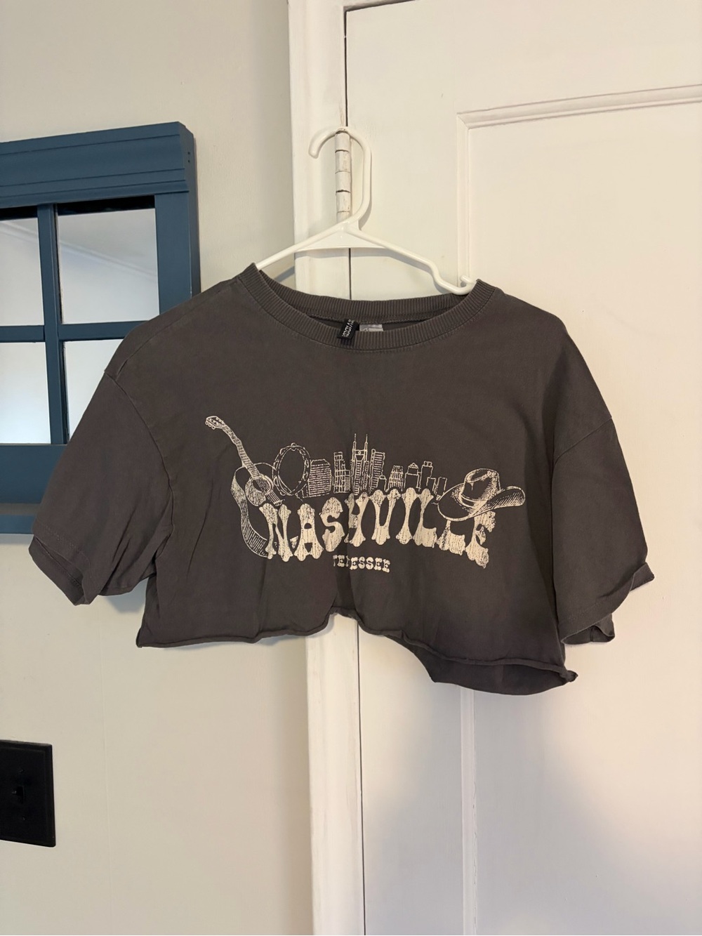 Divided Charcoal Cropped Graphic Tee - Nashville Print